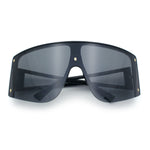 Womens Oversized Shield Curved Wrap Flat Top Half Rim Plastic Sunglasses