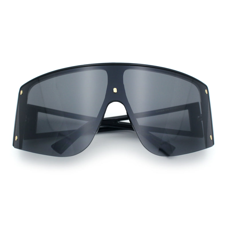 Womens Oversized Shield Curved Wrap Flat Top Half Rim Plastic Sunglasses