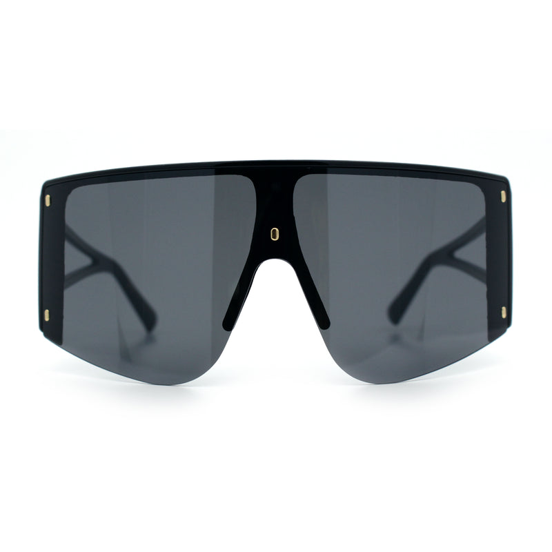 Womens Oversized Shield Curved Wrap Flat Top Half Rim Plastic Sunglasses