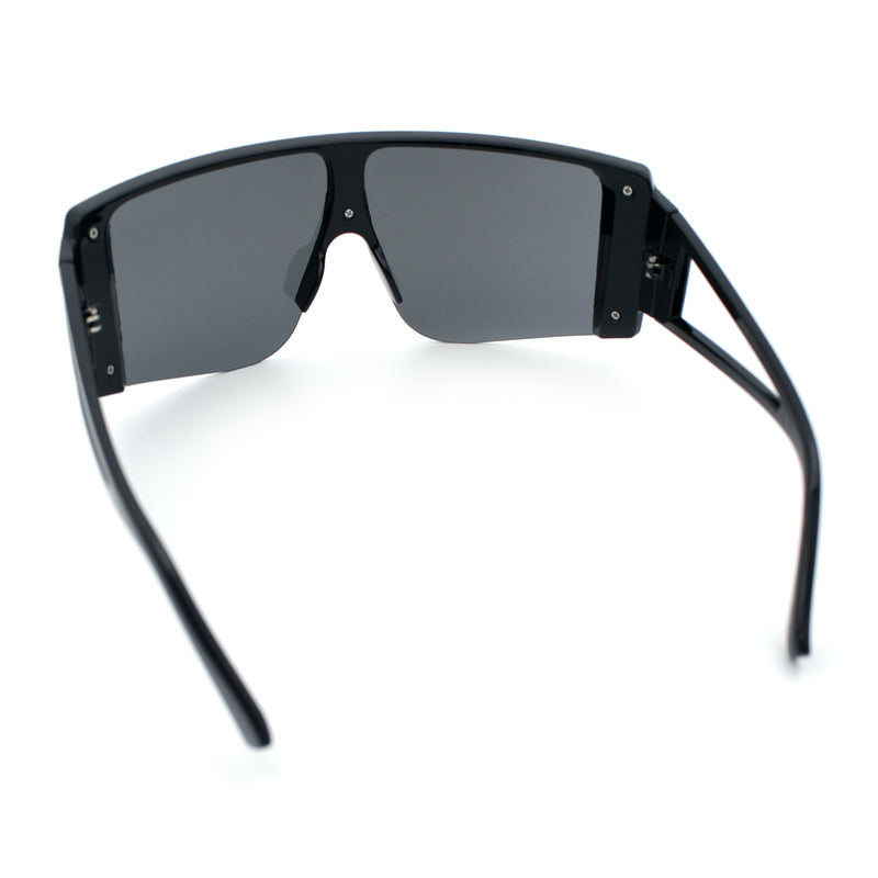 Womens Oversized Shield Curved Wrap Flat Top Half Rim Plastic Sunglasses