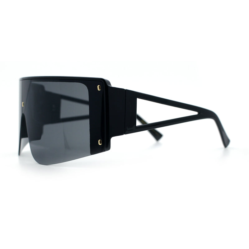 Womens Oversized Shield Curved Wrap Flat Top Half Rim Plastic Sunglasses