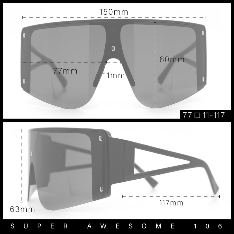 Womens Oversized Shield Curved Wrap Flat Top Half Rim Plastic Sunglasses