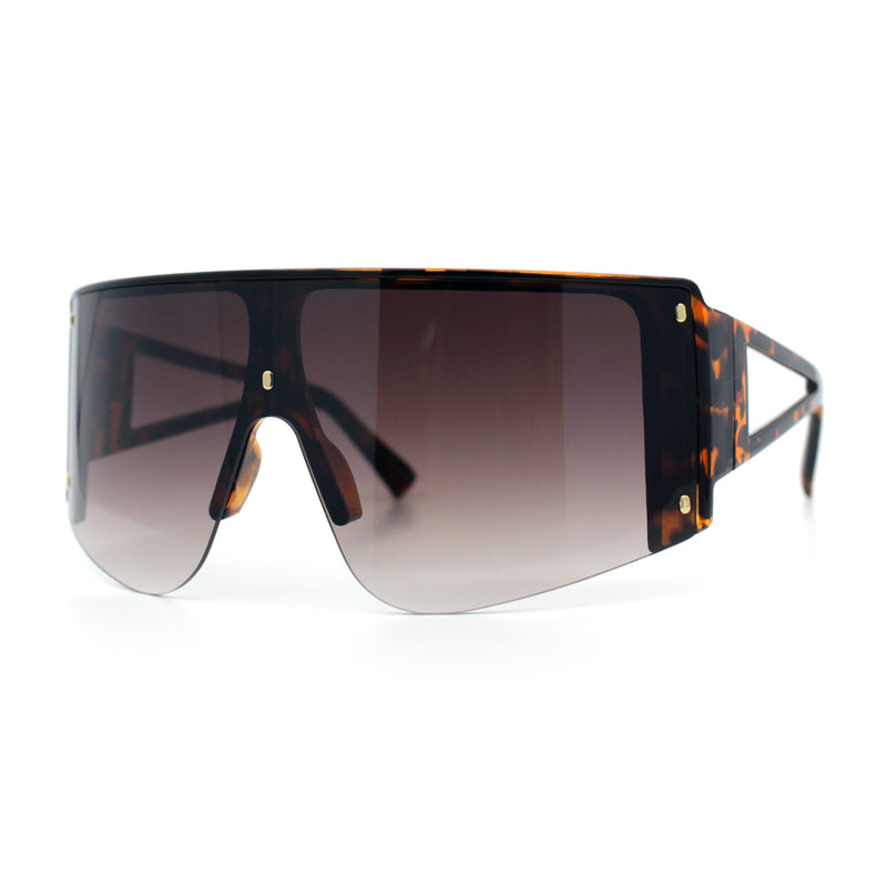 Womens Oversized Shield Curved Wrap Flat Top Half Rim Plastic Sunglasses