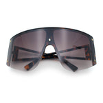 Womens Oversized Shield Curved Wrap Flat Top Half Rim Plastic Sunglasses