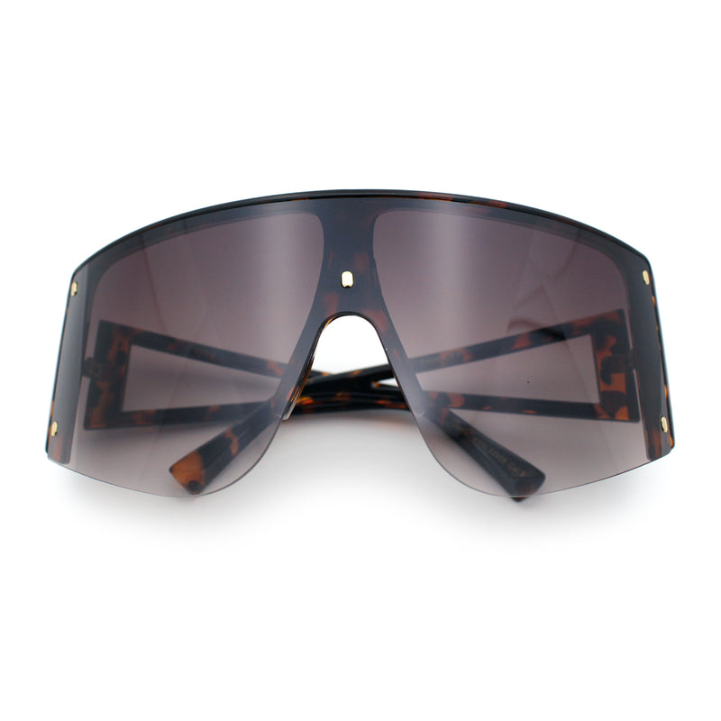 Womens Oversized Shield Curved Wrap Flat Top Half Rim Plastic Sunglasses