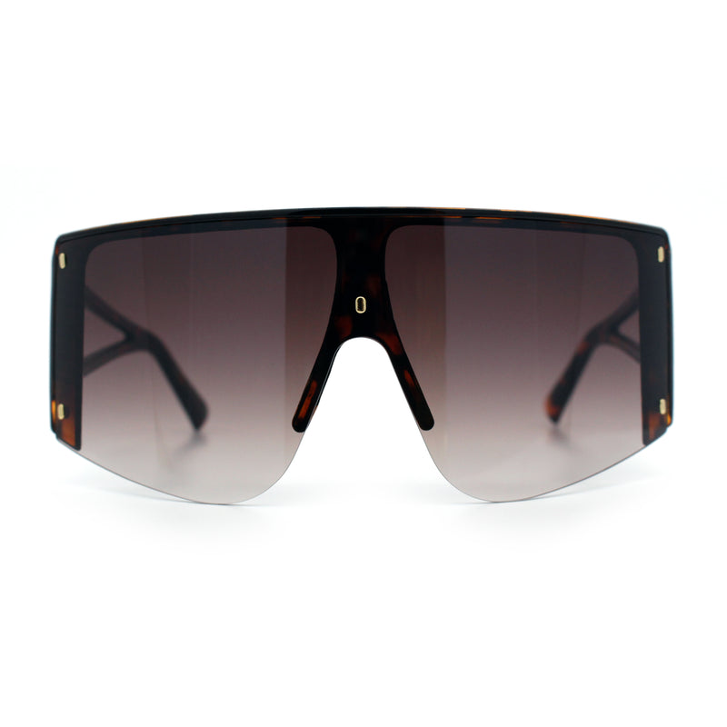 Womens Oversized Shield Curved Wrap Flat Top Half Rim Plastic Sunglasses