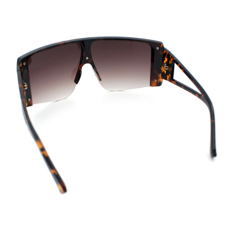 Womens Oversized Shield Curved Wrap Flat Top Half Rim Plastic Sunglasses