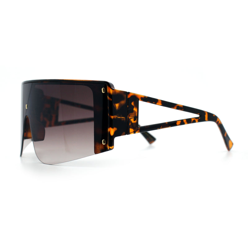 Womens Oversized Shield Curved Wrap Flat Top Half Rim Plastic Sunglasses