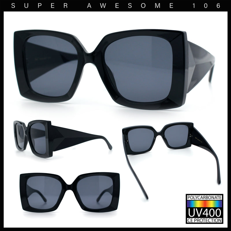 Womens Bold Thick Plastic Butterfly Squared Rectangle Oversize Diva Sunglasses