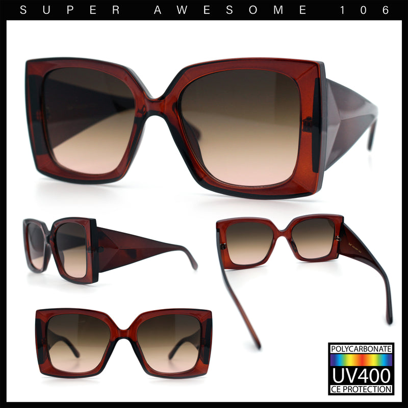 Womens Bold Thick Plastic Butterfly Squared Rectangle Oversize Diva Sunglasses