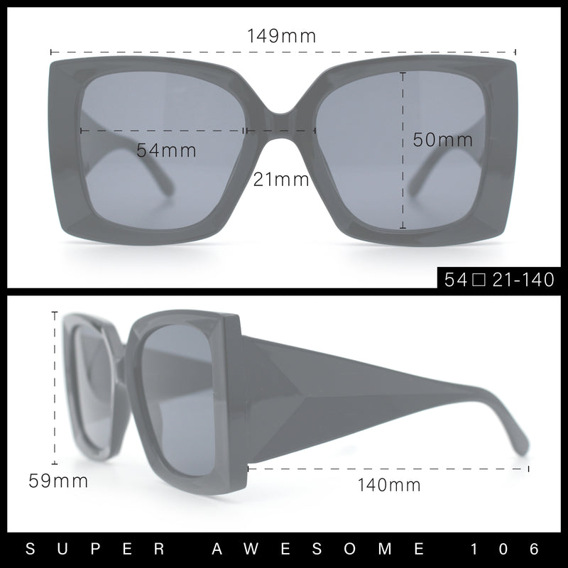 Womens Bold Thick Plastic Butterfly Squared Rectangle Oversize Diva Sunglasses