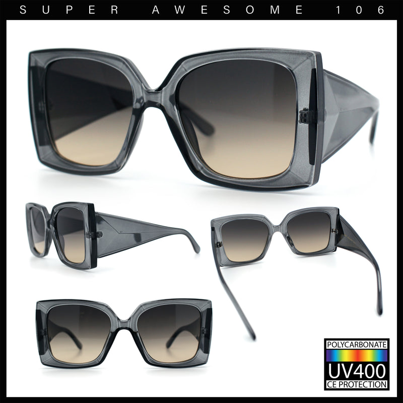 Womens Bold Thick Plastic Butterfly Squared Rectangle Oversize Diva Sunglasses