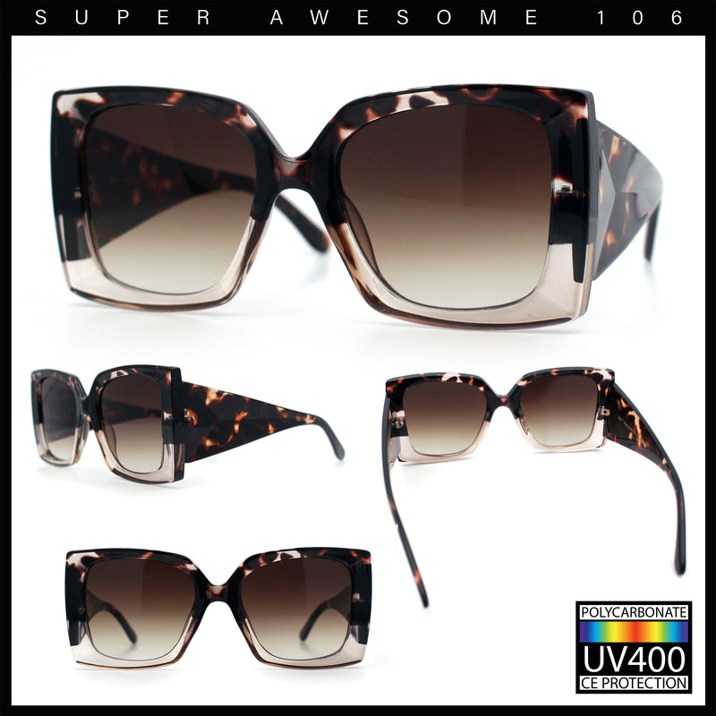 Womens Bold Thick Plastic Butterfly Squared Rectangle Oversize Diva Sunglasses