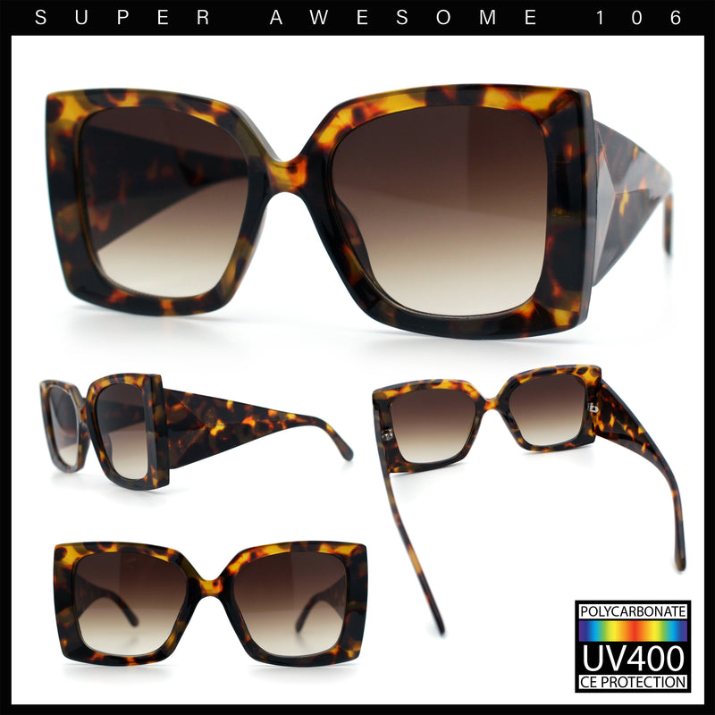Womens Bold Thick Plastic Butterfly Squared Rectangle Oversize Diva Sunglasses