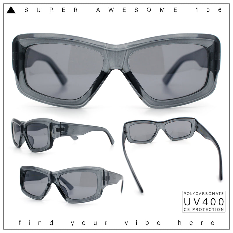 Womens Oversized Thick Plastic Sport 90s Fashion Rectangle Sunglasses
