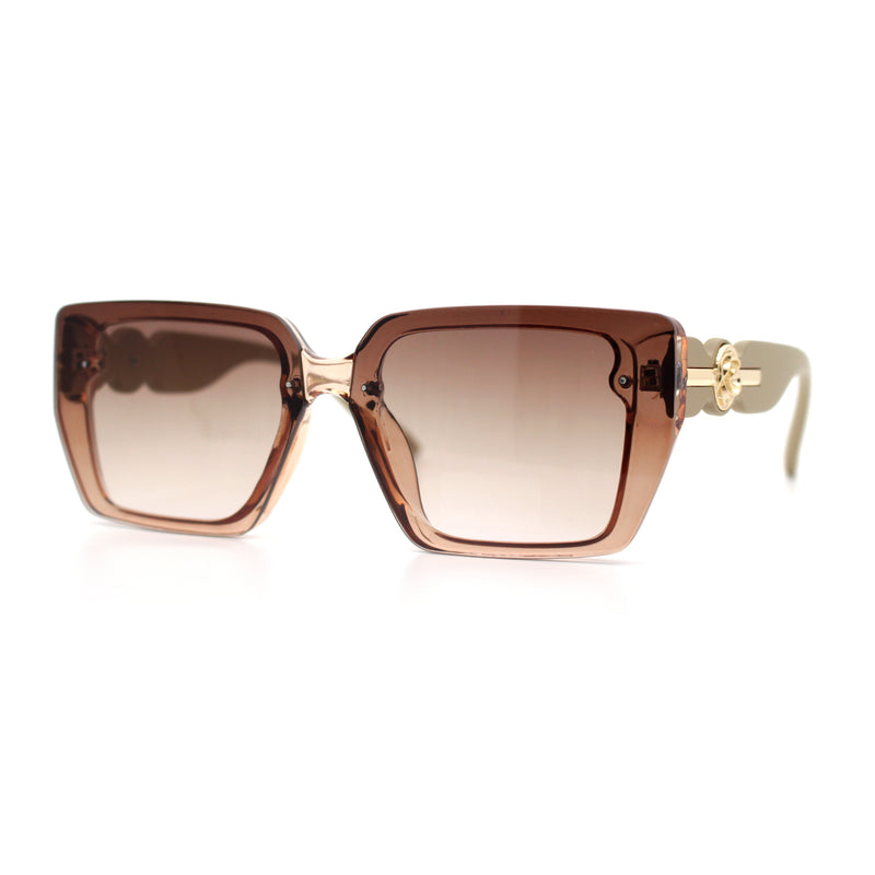 Womens Rose Metal Button Gem Arm Rimless Rectangle Designer Fashion Sunglasses