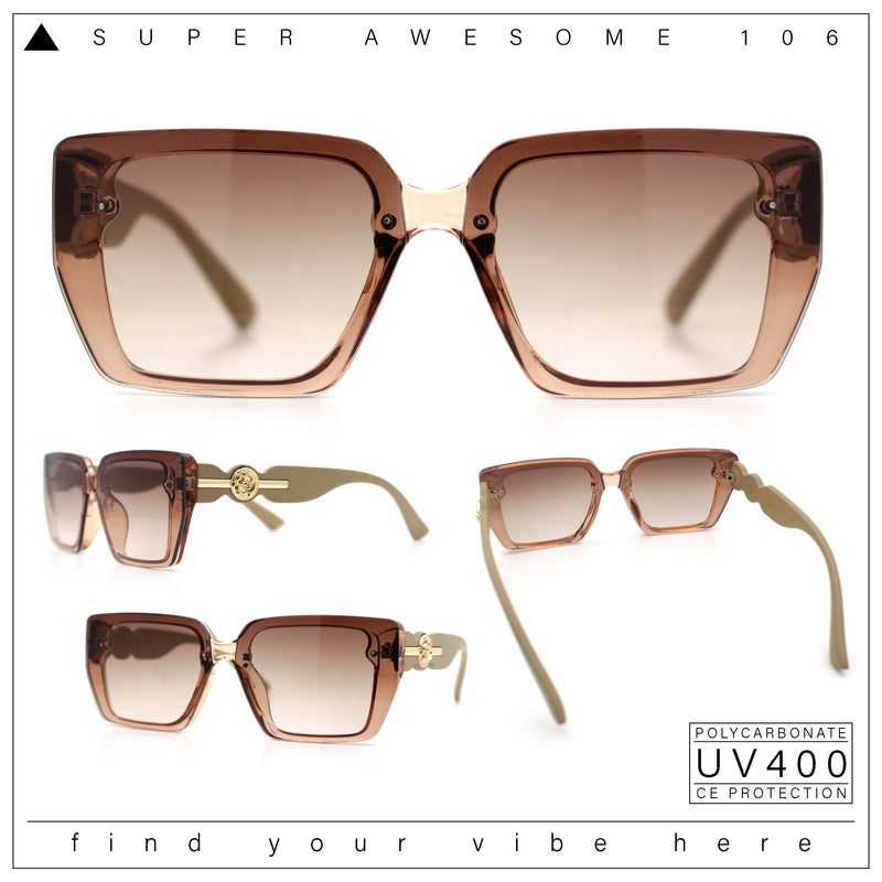 Womens Rose Metal Button Gem Arm Rimless Rectangle Designer Fashion Sunglasses