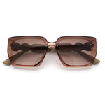 Womens Rose Metal Button Gem Arm Rimless Rectangle Designer Fashion Sunglasses