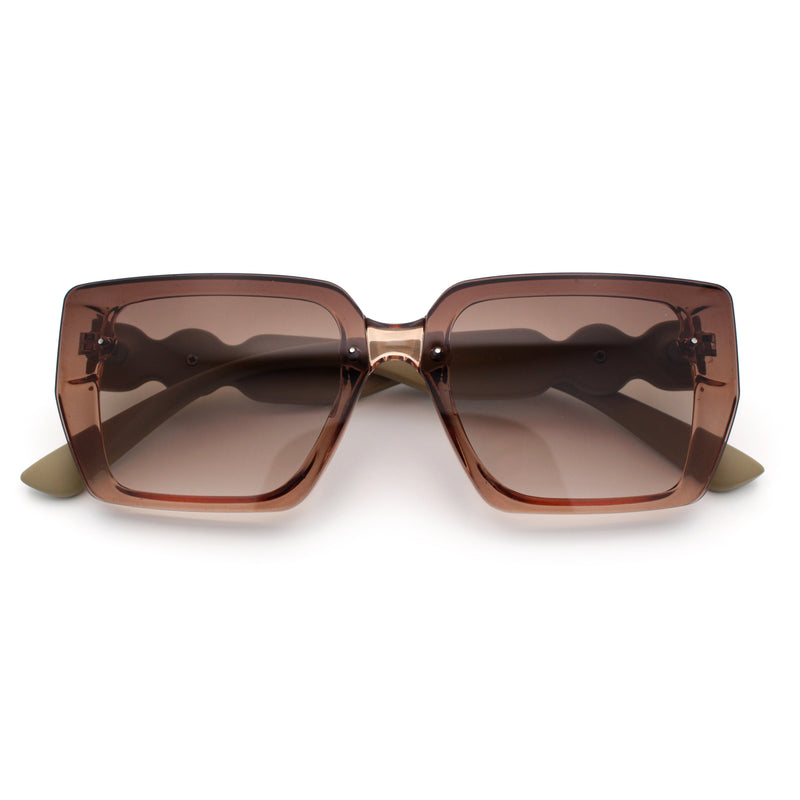 Womens Rose Metal Button Gem Arm Rimless Rectangle Designer Fashion Sunglasses