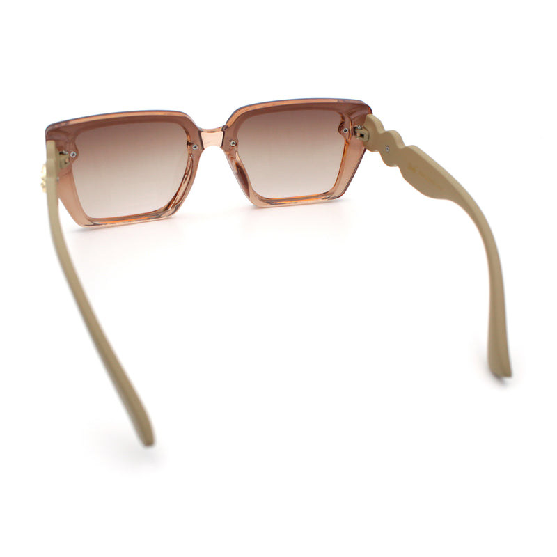 Womens Rose Metal Button Gem Arm Rimless Rectangle Designer Fashion Sunglasses