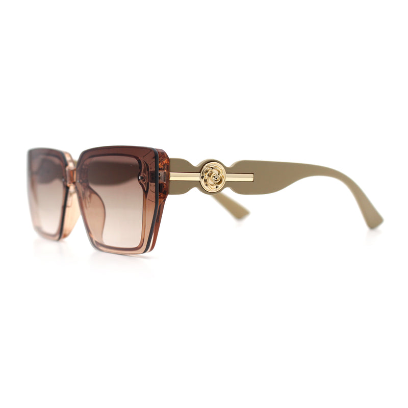 Womens Rose Metal Button Gem Arm Rimless Rectangle Designer Fashion Sunglasses