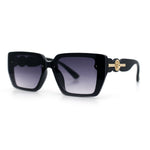 Womens Rose Metal Button Gem Arm Rimless Rectangle Designer Fashion Sunglasses