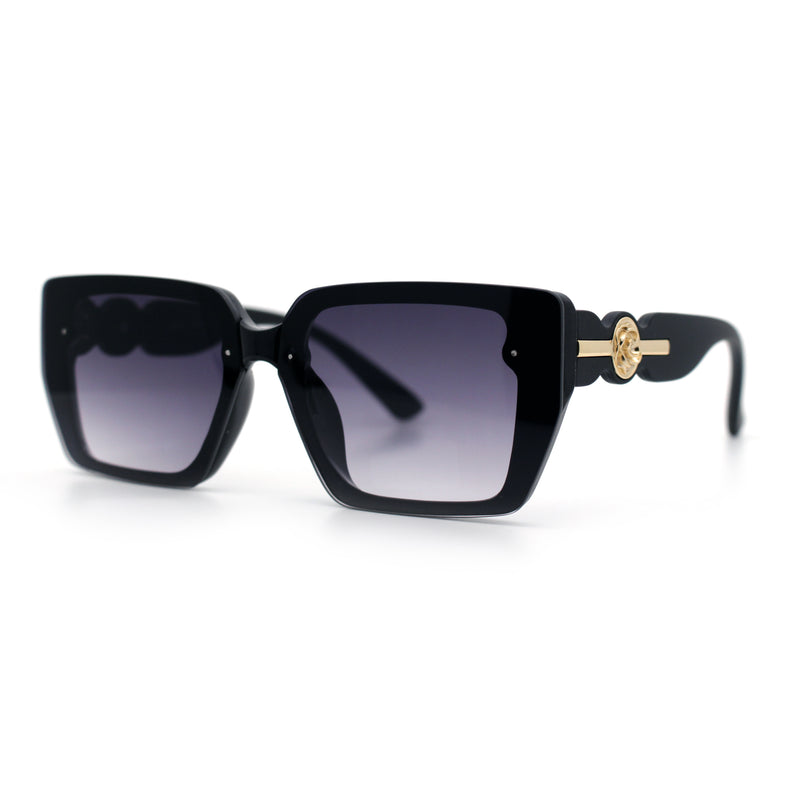 Womens Rose Metal Button Gem Arm Rimless Rectangle Designer Fashion Sunglasses