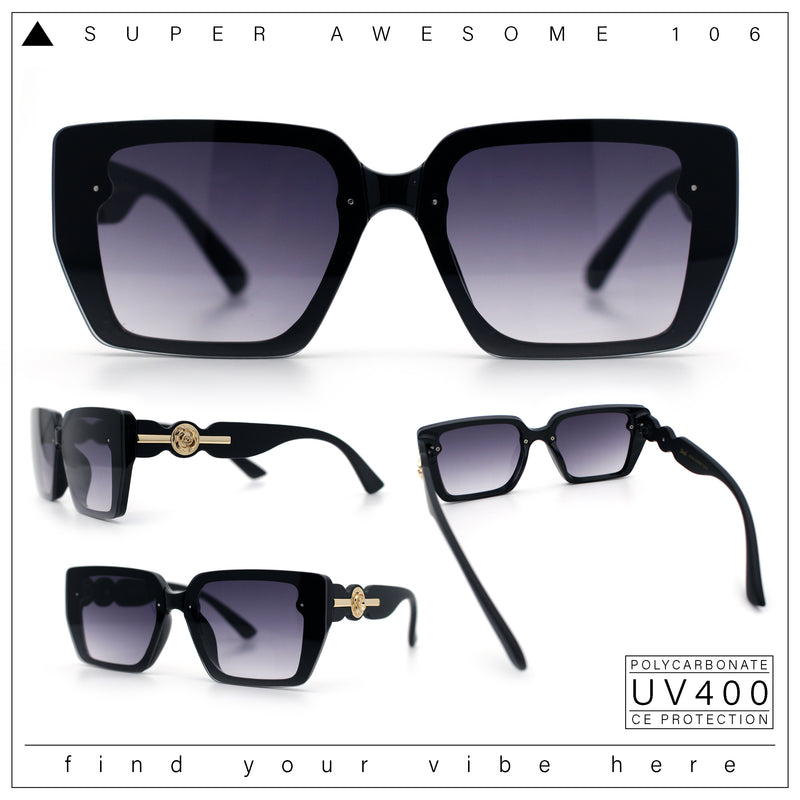 Womens Rose Metal Button Gem Arm Rimless Rectangle Designer Fashion Sunglasses