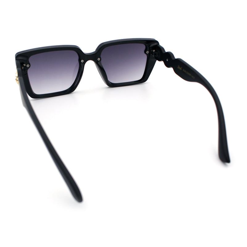 Womens Rose Metal Button Gem Arm Rimless Rectangle Designer Fashion Sunglasses
