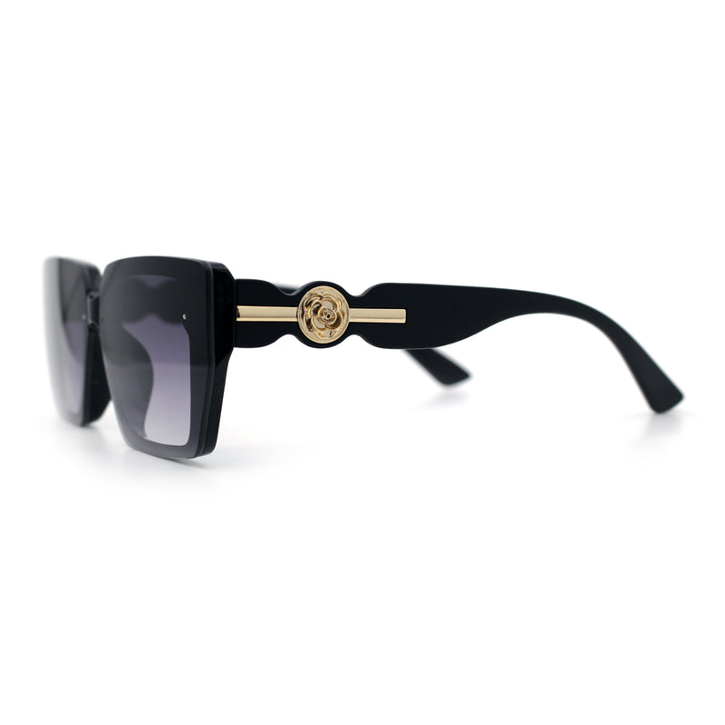 Womens Rose Metal Button Gem Arm Rimless Rectangle Designer Fashion Sunglasses