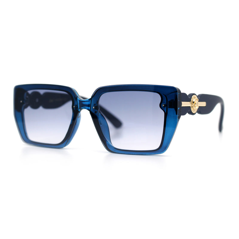 Womens Rose Metal Button Gem Arm Rimless Rectangle Designer Fashion Sunglasses
