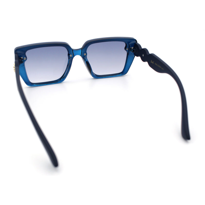Womens Rose Metal Button Gem Arm Rimless Rectangle Designer Fashion Sunglasses