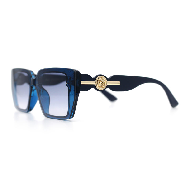 Womens Rose Metal Button Gem Arm Rimless Rectangle Designer Fashion Sunglasses