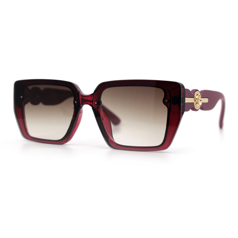 Womens Rose Metal Button Gem Arm Rimless Rectangle Designer Fashion Sunglasses