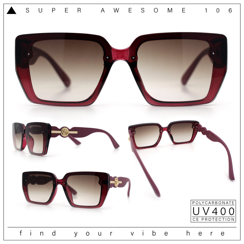 Womens Rose Metal Button Gem Arm Rimless Rectangle Designer Fashion Sunglasses