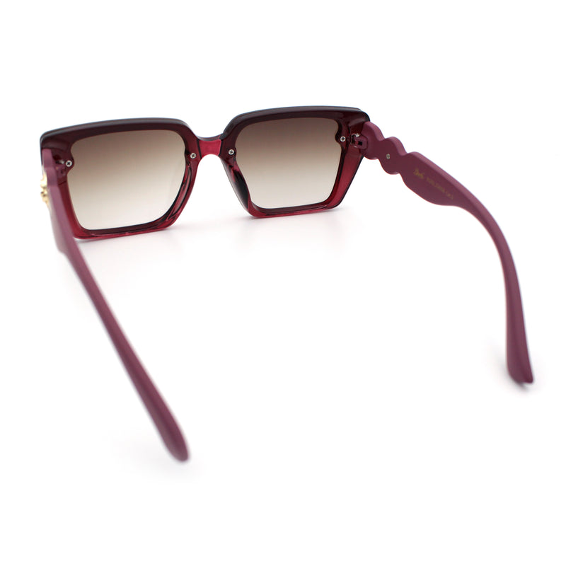Womens Rose Metal Button Gem Arm Rimless Rectangle Designer Fashion Sunglasses