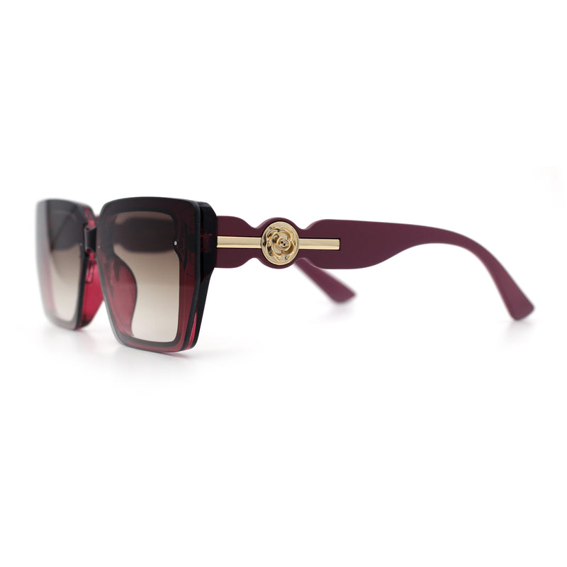 Womens Rose Metal Button Gem Arm Rimless Rectangle Designer Fashion Sunglasses