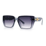 Womens Rose Metal Button Gem Arm Rimless Rectangle Designer Fashion Sunglasses