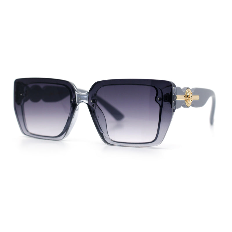 Womens Rose Metal Button Gem Arm Rimless Rectangle Designer Fashion Sunglasses