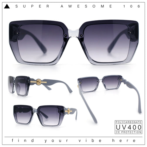 Womens Rose Metal Button Gem Arm Rimless Rectangle Designer Fashion Sunglasses