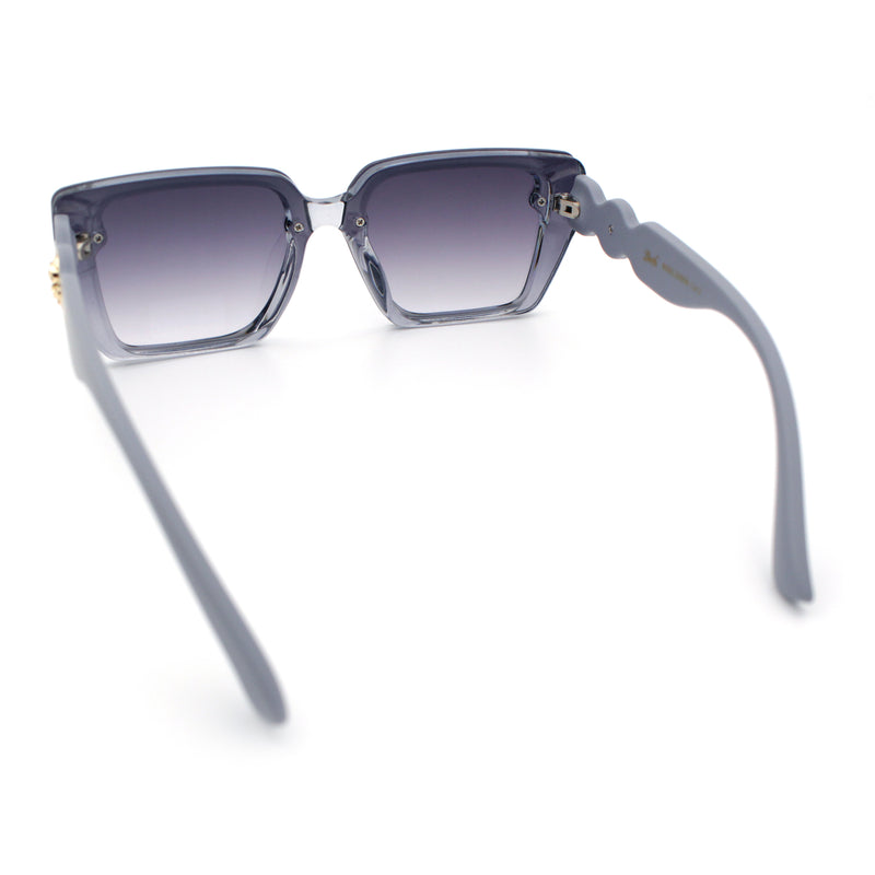 Womens Rose Metal Button Gem Arm Rimless Rectangle Designer Fashion Sunglasses