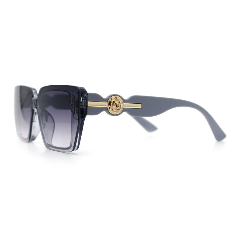 Womens Rose Metal Button Gem Arm Rimless Rectangle Designer Fashion Sunglasses
