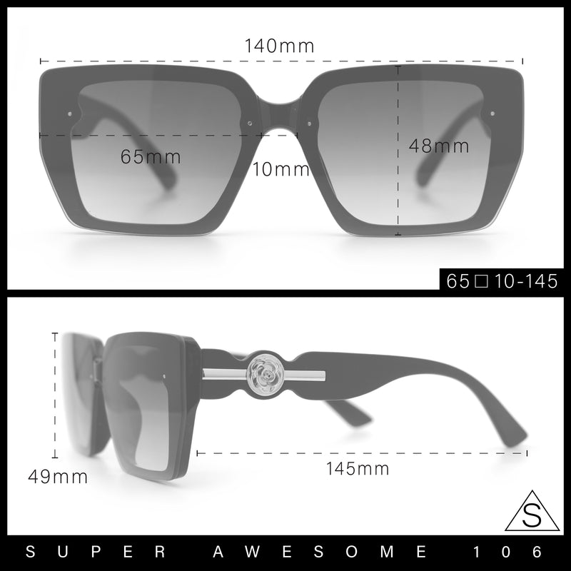 Womens Rose Metal Button Gem Arm Rimless Rectangle Designer Fashion Sunglasses