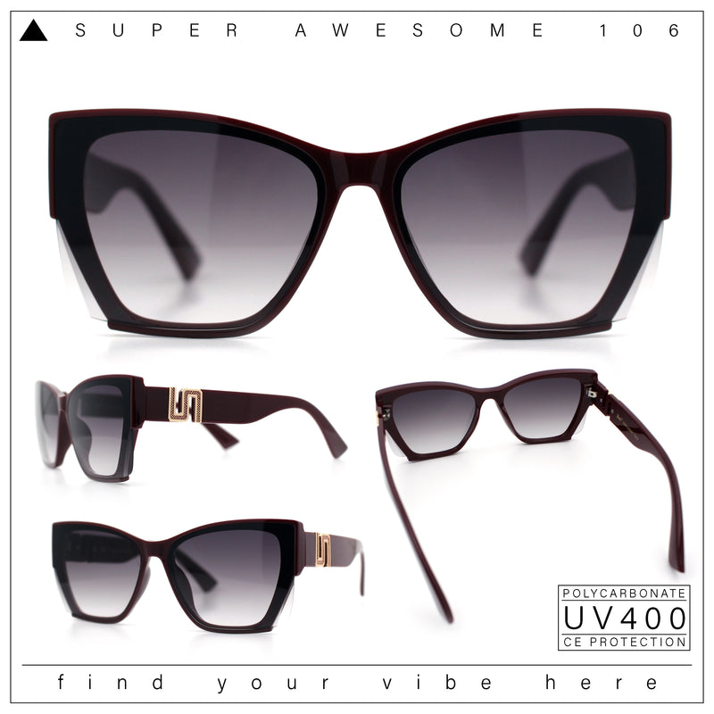 Womens Oversized Exposed Lens Rectangle Cat Eye Designer Fashion Luxury Sunglasses