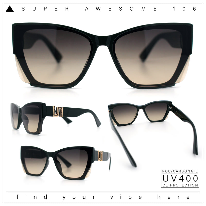 Womens Oversized Exposed Lens Rectangle Cat Eye Designer Fashion Luxury Sunglasses