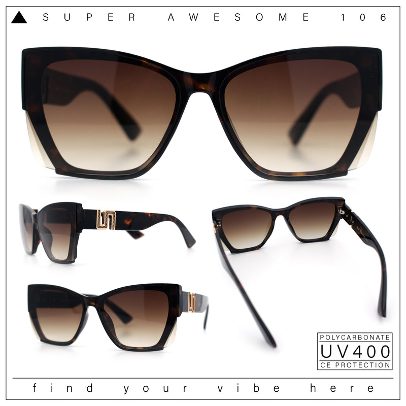 Womens Oversized Exposed Lens Rectangle Cat Eye Designer Fashion Luxury Sunglasses