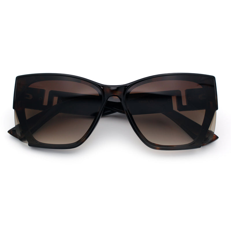Womens Oversized Exposed Lens Rectangle Cat Eye Designer Fashion Luxury Sunglasses