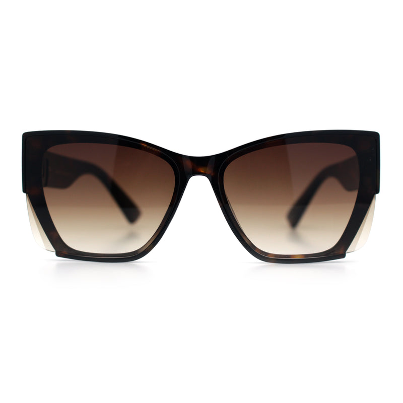 Womens Oversized Exposed Lens Rectangle Cat Eye Designer Fashion Luxury Sunglasses