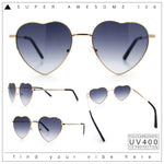 Iconic Cute Womens Heart Shape Simple Metal Rim Lolita Sunglasses