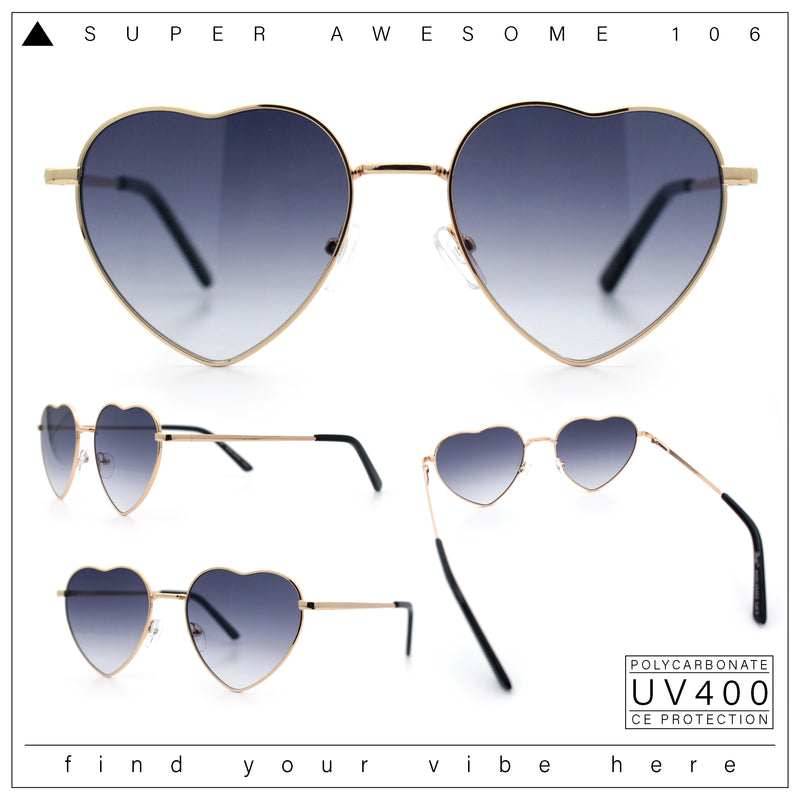 Iconic Cute Womens Heart Shape Simple Metal Rim Lolita Sunglasses